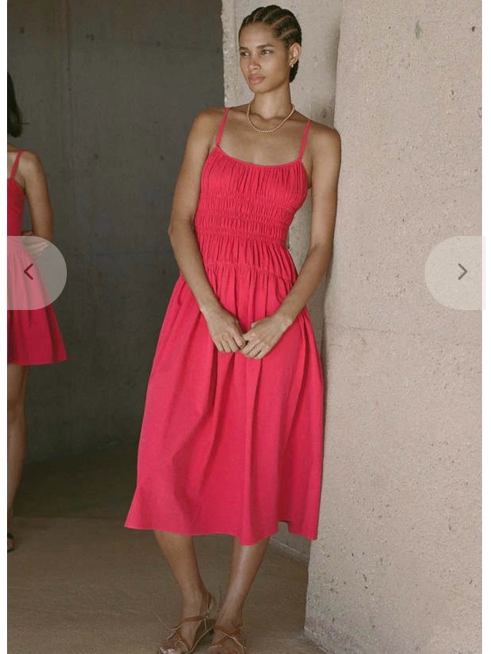 Ciao Lucia Hibiscus (Red/ Hot Pink) Midi Sundress with Smocked Bodice